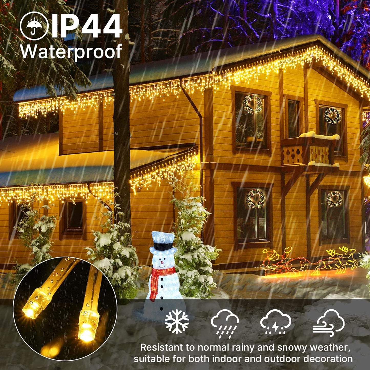 Fussion Luces de carámbano de Navidad paraexteriores, 400 luces LED de 33 pies con 50caidas, 8 modos, luces de Navidad decarámbano al aire libre, luces de decoración deNavidad para bodas, fiestas.
