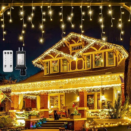 Fussion Luces de carÃ¡mbano de Navidad paraexteriores, 400 luces LED de 33 pies con 50caidas, 8 modos, luces de Navidad decarámbano al aire libre, luces de decoración deNavidad para bodas, fiestas.