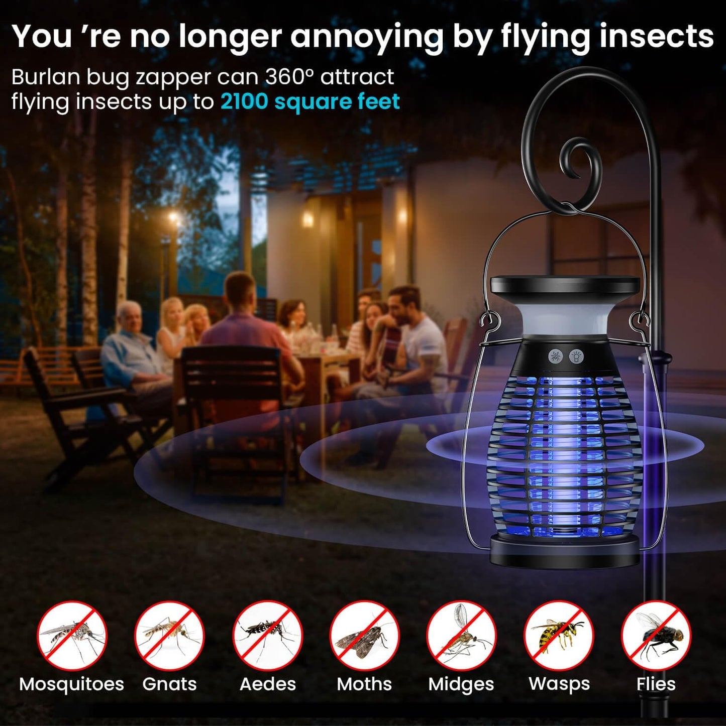 Uiage Bug Zapper Outdoor, Solar &Rechargeable Mosquito Zapper forGnats, Flies, Moths, 4200V HighPowered Electric Fly Trap Zapper, 3 in 1Waterproof Bug Killer Lantern forCamping, Patio, Yard, Home