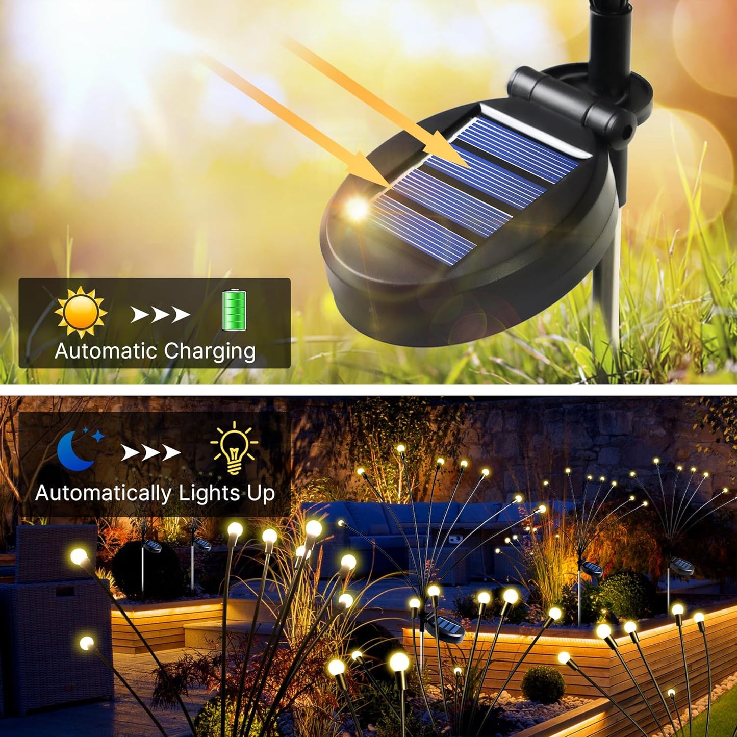 Paquete de 4 luces solares de jardin, 8 lucesLED mejoradas para exteriores, luces de altaflexibilidad con energia solar, luces de estacaimpermeables para patio, camino, decoraciónde pasarela