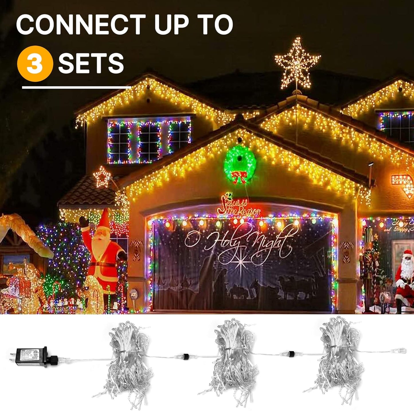 Fussion Luces de carÃ¡mbano de Navidad paraexteriores, 400 luces LED de 33 pies con 50caidas, 8 modos, luces de Navidad decarámbano al aire libre, luces de decoración deNavidad para bodas, fiestas.