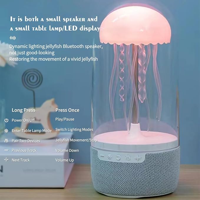 Mechanical Motion Jellyfish BluetoothSpeaker Wireless, Portable Speaker MoodNight Light Electric jellyfish Bedside LampLED Jellyfish Portable Sound Speaker Gift forAdults