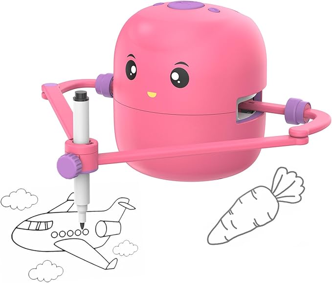 Interactive Educational Drawing Robot for Kids-Montessori Learning Toy with 100 WordCards, Voice Interaction, Ages 5+(Pink)