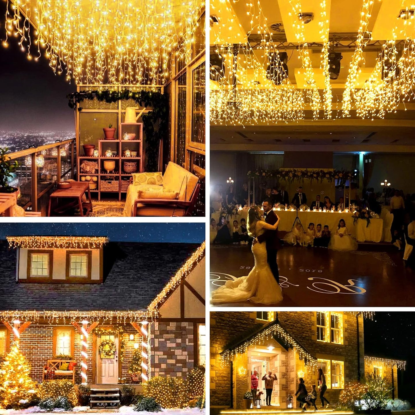 Fussion Luces de carÃ¡mbano de Navidad paraexteriores, 400 luces LED de 33 pies con 50caidas, 8 modos, luces de Navidad decarámbano al aire libre, luces de decoración deNavidad para bodas, fiestas.