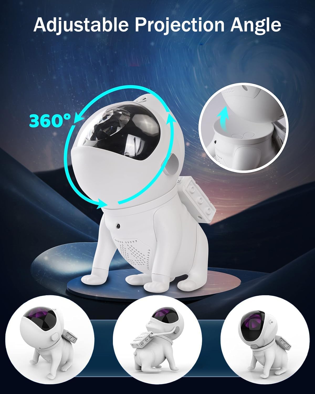 Proyector de galaxia, luz nocturna, proyectorde estrellas, lámpara de perro espacialajustable de 360° con colores ilimitados,altavoz Bluetooth, 8 ruidos blancos, aplicación,regalo para