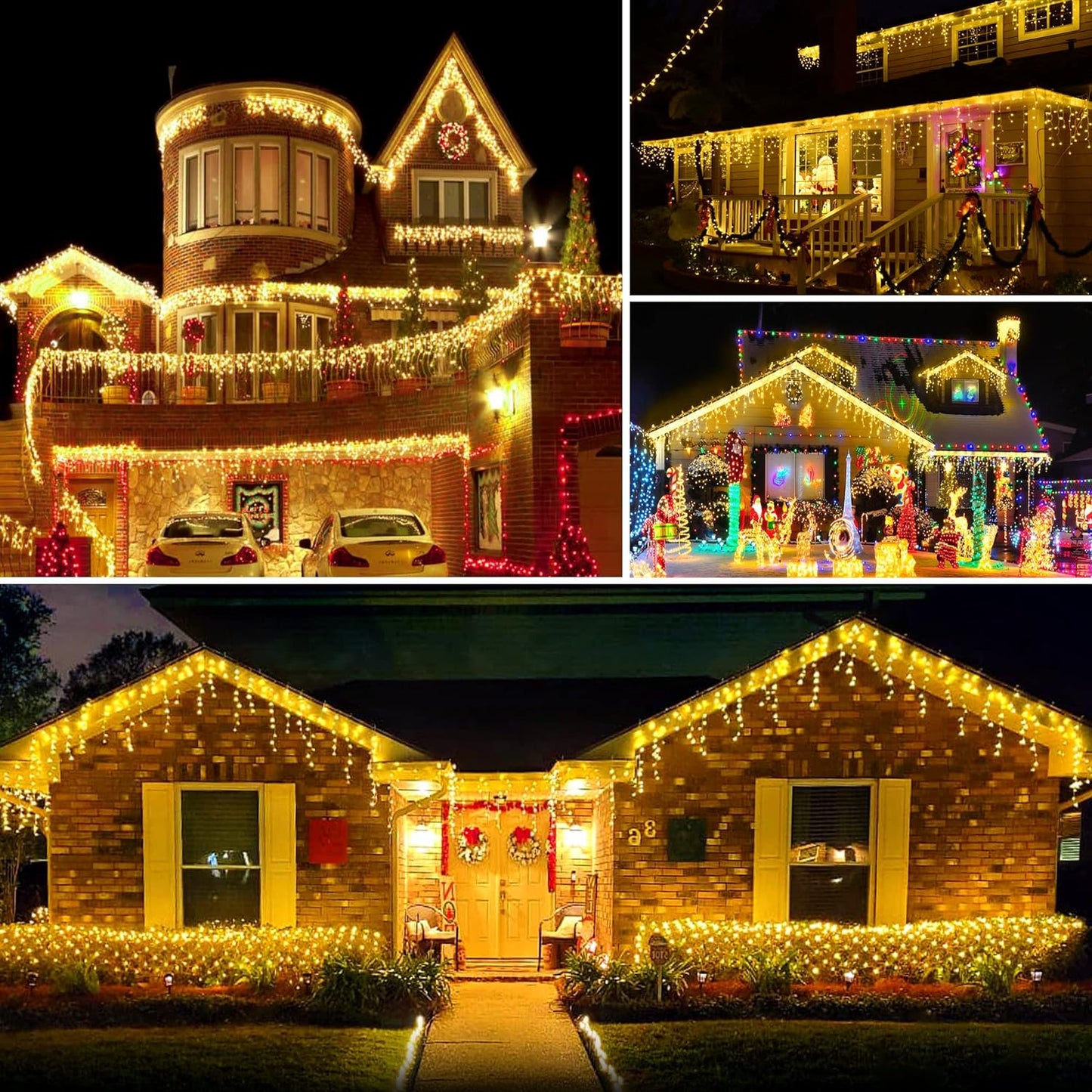 Fussion Luces de carÃ¡mbano de Navidad paraexteriores, 400 luces LED de 33 pies con 50caidas, 8 modos, luces de Navidad decarámbano al aire libre, luces de decoración deNavidad para bodas, fiestas.