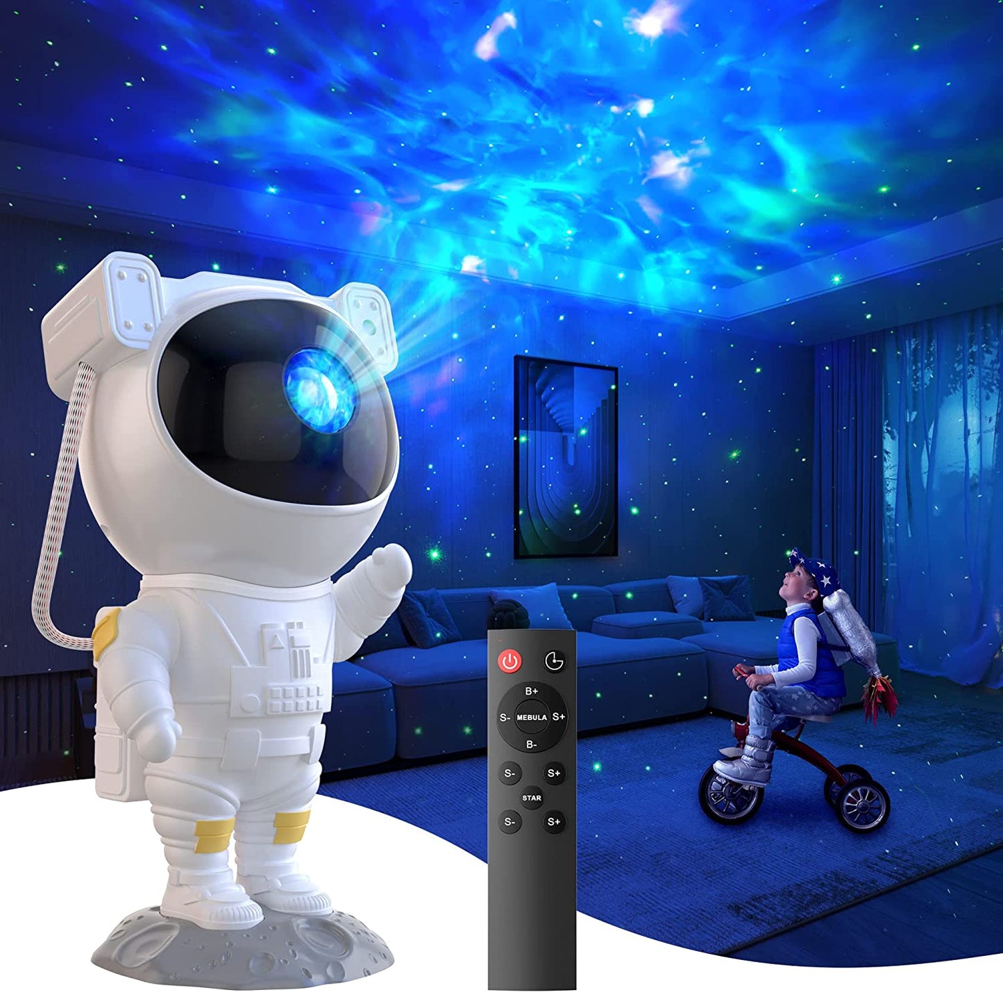 Luz nocturna, proyector de galaxia, luz espacialde astronauta, nebulosa estrellada, lámparaLED de techo para dormitorio, contemporizador y control remoto, regalos paradecoración de