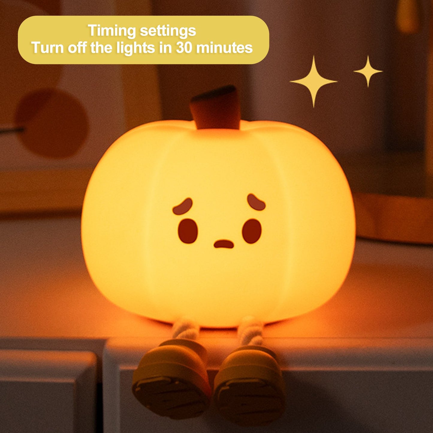 Wharick Pumpkin Night Light for Kids, LEDBedside Lamp, with Timer Night Lamp Silicone forBedroom Nursery Office